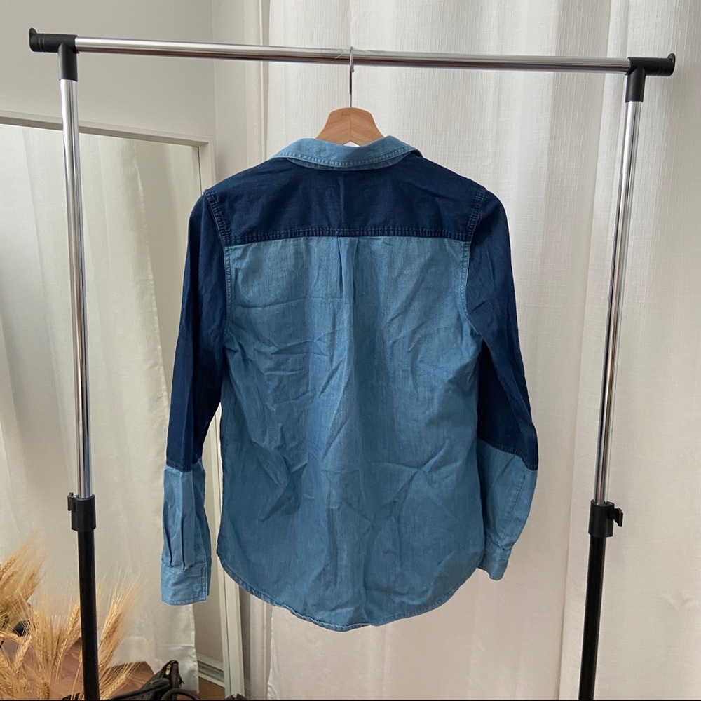 French Connection Chambray Blue Button Down Top - image 4